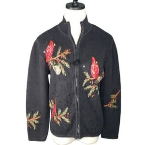 Vtg Tiara International Christmas Collection Gay Cardinal Sequin Beaded Cardigan